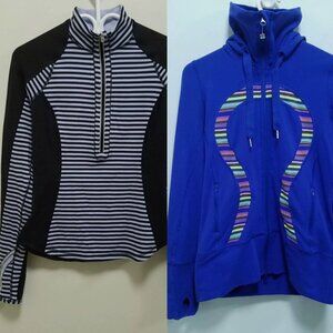 2 Lululemon In Stride Blue Cornflower Striped Sweater Set Bundle Small Size 6